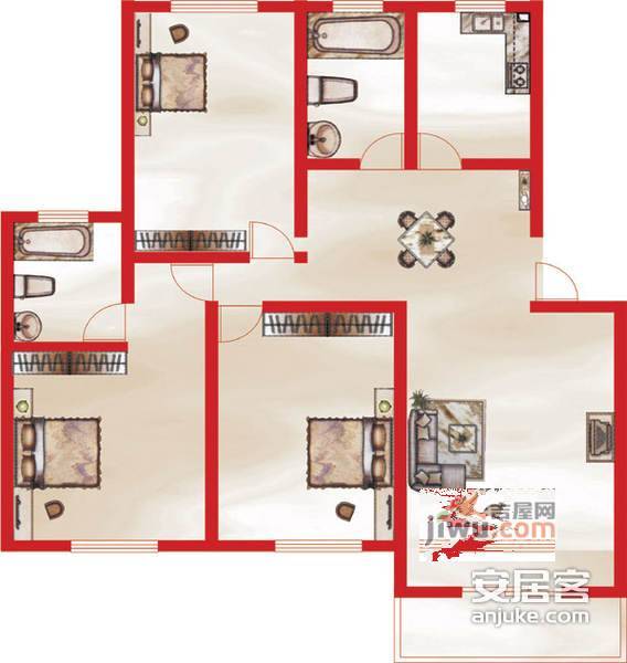 绿叶小区3室2厅2卫119㎡户型图