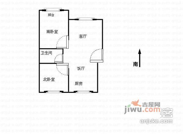 东外苑2室2厅1卫60㎡户型图