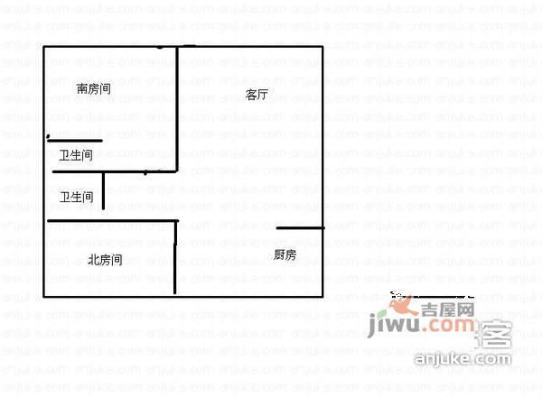 西新苑2室2厅1卫84㎡户型图