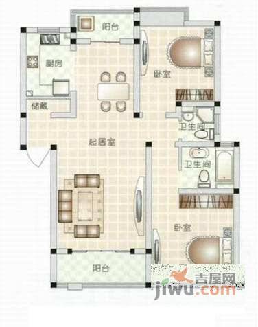 爱丽雅花苑2室2厅2卫100㎡户型图