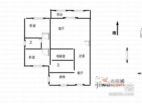 爱丽雅花苑2室2厅2卫100㎡户型图