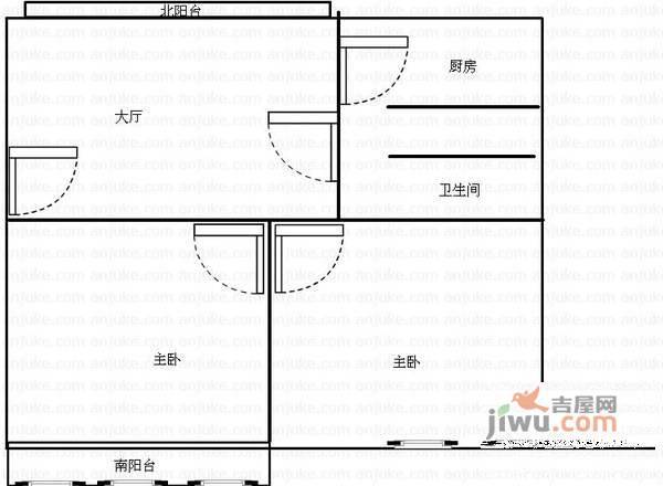 华中公寓2室1厅1卫87㎡户型图