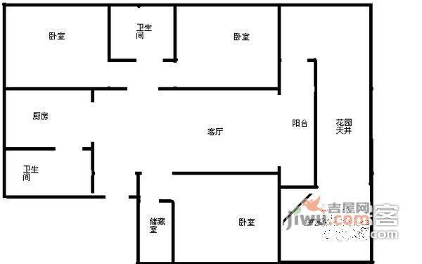 通波小区3室2厅2卫133㎡户型图