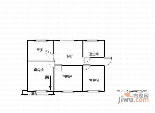 蓝天新村3室1厅1卫98㎡户型图