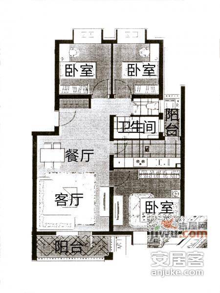 玉树南苑3室2厅1卫97㎡户型图