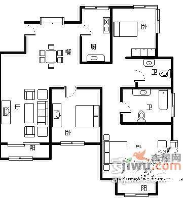 开元广场3室2厅2卫171㎡户型图