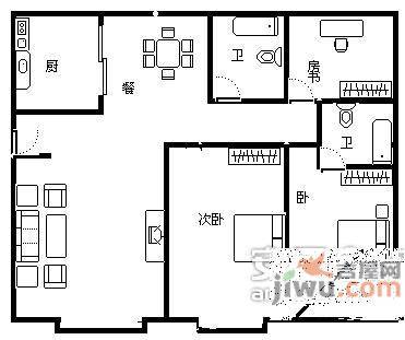 开元广场3室2厅2卫171㎡户型图