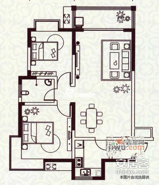 名仕豪庭2室2厅1卫90㎡户型图