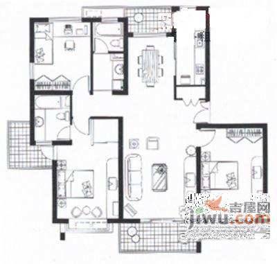 海德名园3室2厅1卫137㎡户型图