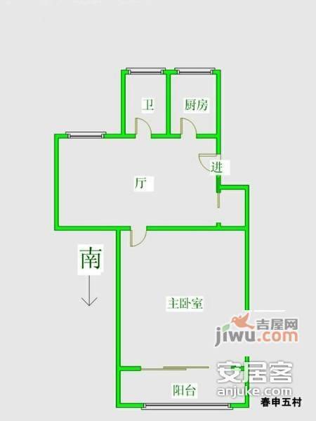 上海青年城1室2厅1卫41㎡户型图