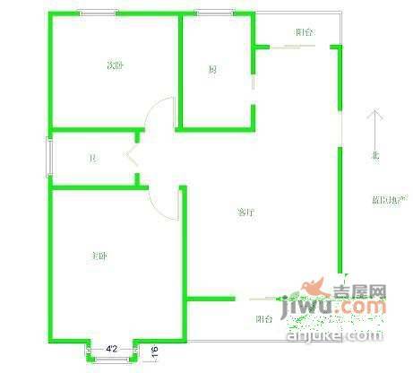 新城盛景A区2室1厅1卫90㎡户型图