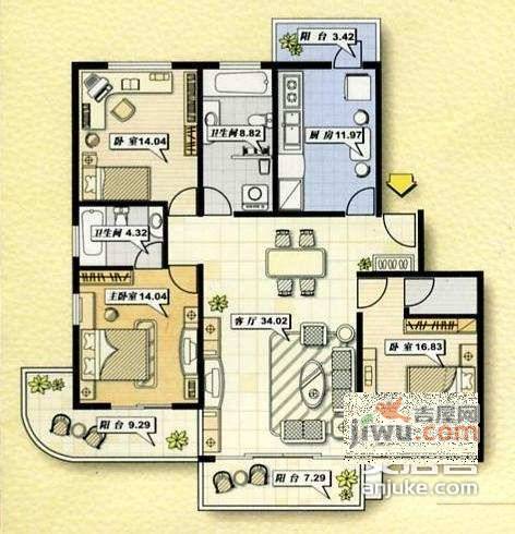 新虹桥亚洲花园5室3厅5卫户型图