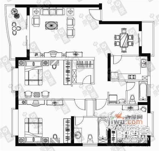 西郊名邸3室2厅3卫190㎡户型图