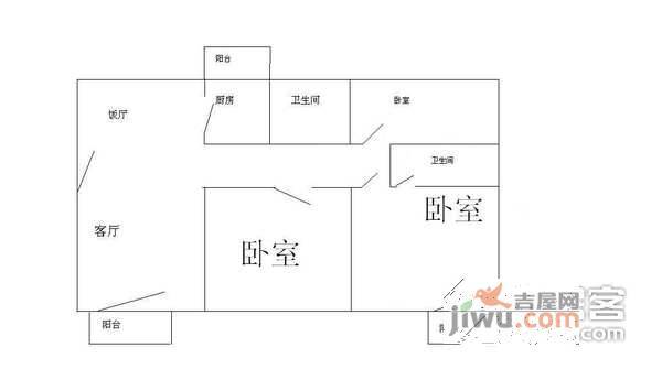 景都公寓2室2厅1卫87㎡户型图