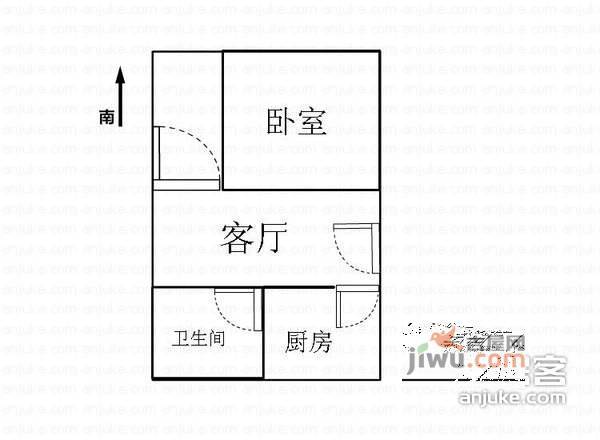 广虹公寓1室1厅1卫46㎡户型图