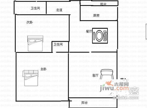 广虹馨苑2室2厅2卫96㎡户型图