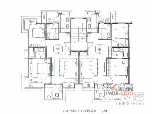 绿中海明苑东区2室2厅2卫90㎡户型图