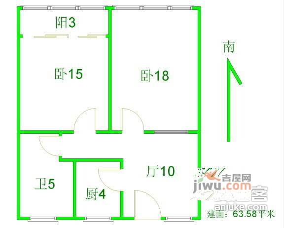 太浜巷2室1厅1卫69㎡户型图