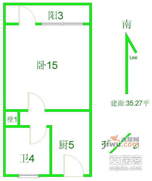 石岚三村1室1厅1卫34㎡户型图