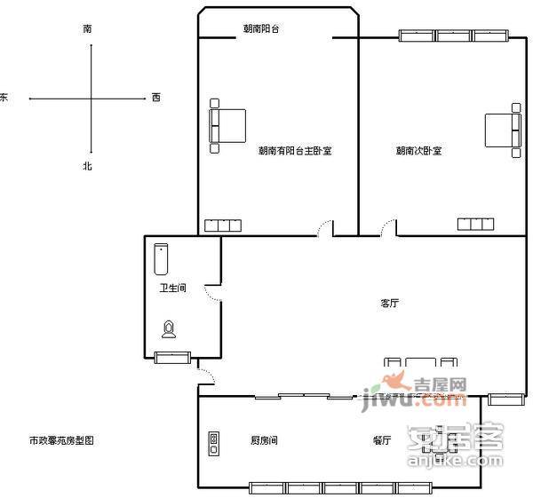 市政馨苑2室1厅1卫79㎡户型图