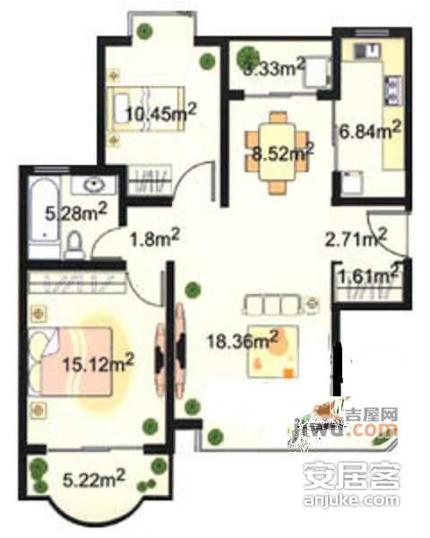 曹杨新苑2室2厅2卫47㎡户型图