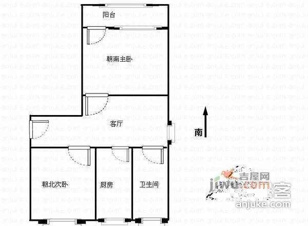 桃浦四村2室1厅1卫65㎡户型图