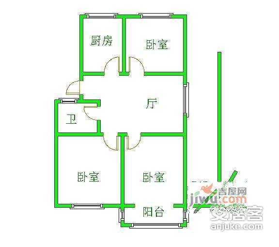 合阳小区3室1厅1卫67㎡户型图