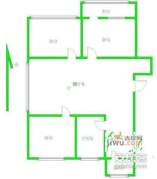 金江家园3室2厅1卫128㎡户型图