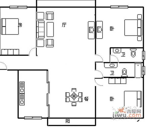 建德花园百合苑3室2厅2卫140㎡户型图