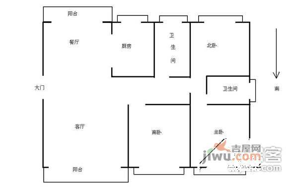 曹杨花苑3室2厅2卫123㎡户型图