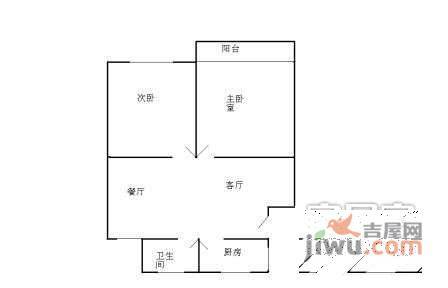 开开公寓2室2厅1卫87㎡户型图