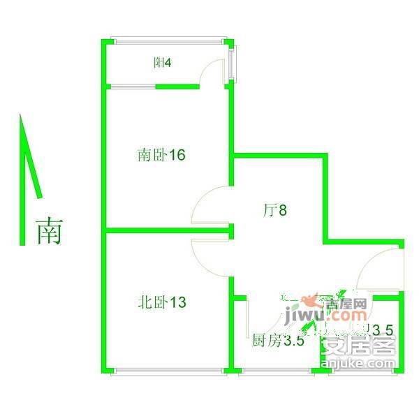 普陀四村2室1厅1卫70㎡户型图