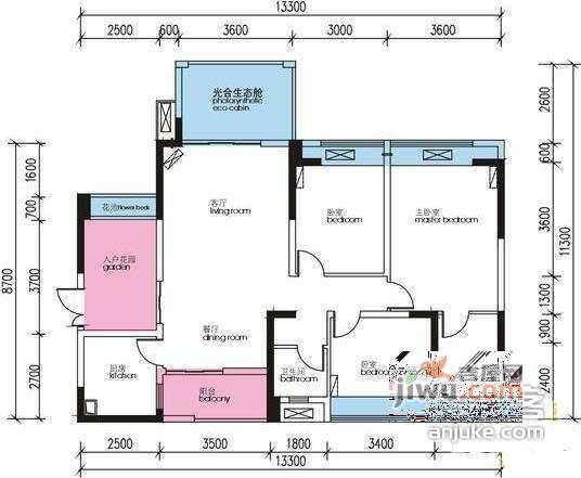 光明城市2室2厅2卫117㎡户型图