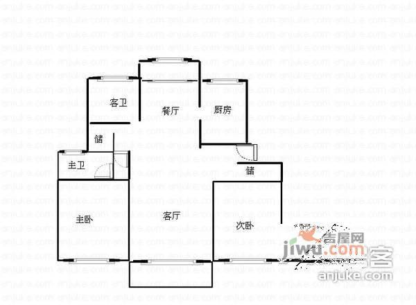 浅水湾恺悦名城2室2厅2卫122㎡户型图