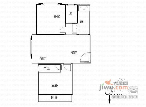 浅水湾恺悦名城2室2厅1卫107㎡户型图