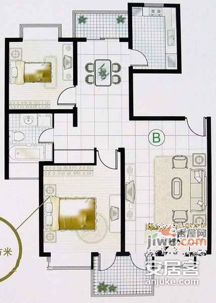 欧洲城2室2厅1卫102㎡户型图