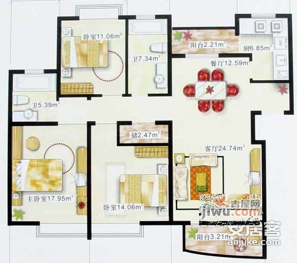 江南清漪园3室2厅2卫140㎡户型图