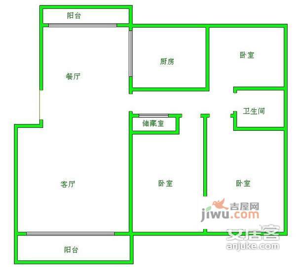 金田花园3室2厅1卫127㎡户型图