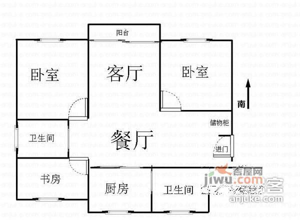 果园一村3室2厅2卫98㎡户型图