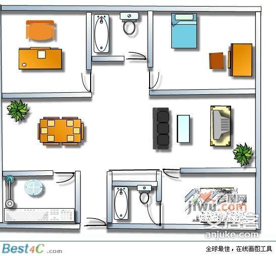 果园一村3室2厅2卫98㎡户型图