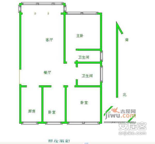 汇康公寓3室2厅2卫132㎡户型图