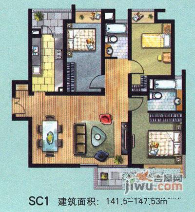 汇康公寓4室2厅2卫户型图