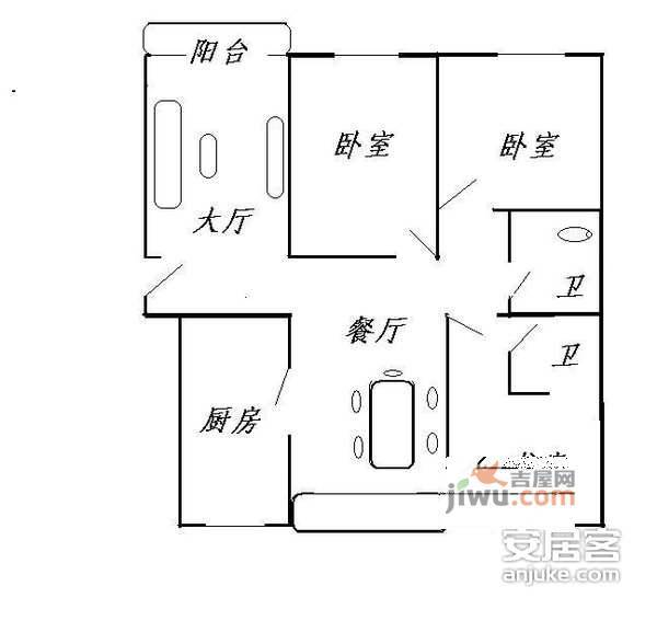 沔溪苑3室2厅1卫123㎡户型图