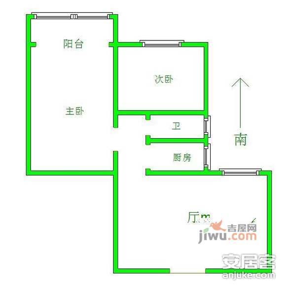 黄浦华电公寓2室2厅1卫100㎡户型图