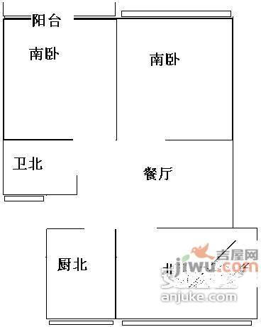 正达花园2室2厅1卫87㎡户型图