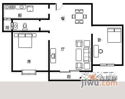 中汇公寓2室2厅1卫112㎡户型图