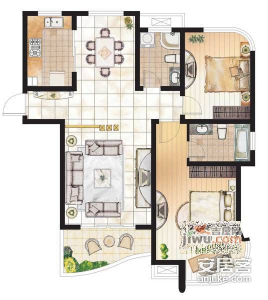 绿洲仕格维花园公寓2室2厅2卫140㎡户型图