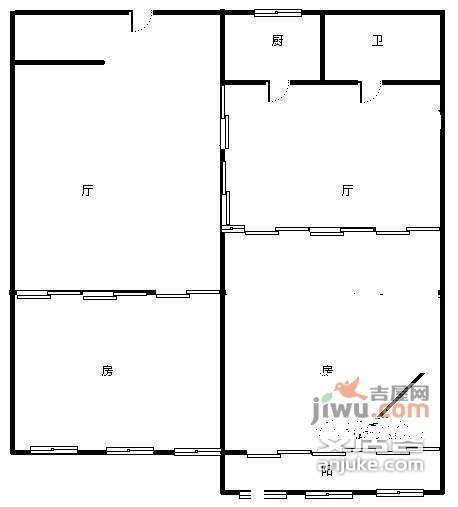 双钱公寓2室2厅1卫116㎡户型图