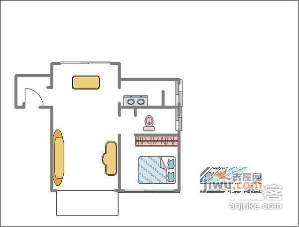 园景苑1室2厅1卫78㎡户型图