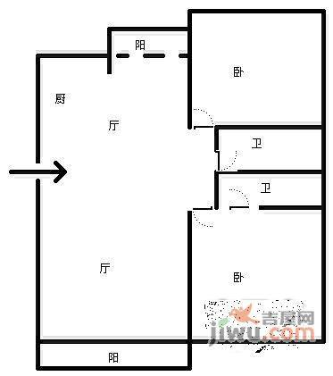 思南新苑2室2厅2卫126㎡户型图